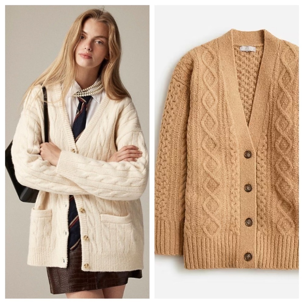 J. Crew relaxed stretch merino cable-knit sweater boyfriend fit 47588